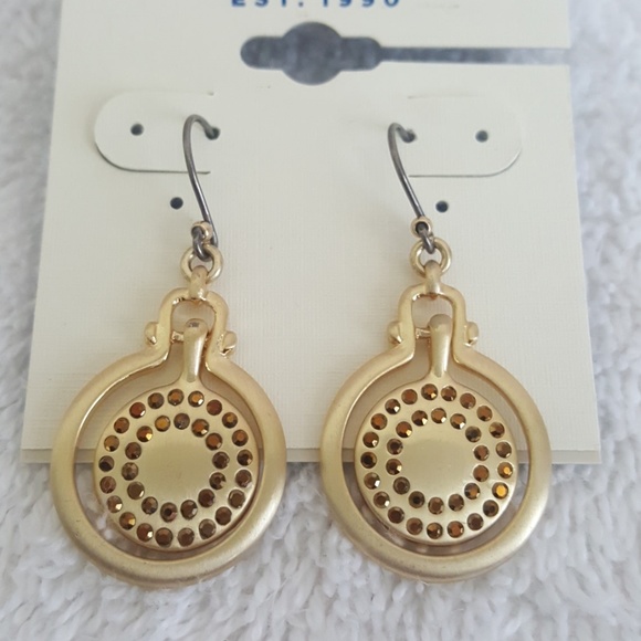 New Lucky Brand Gold Tone Pave Drop Earrings - Picture 2 of 5